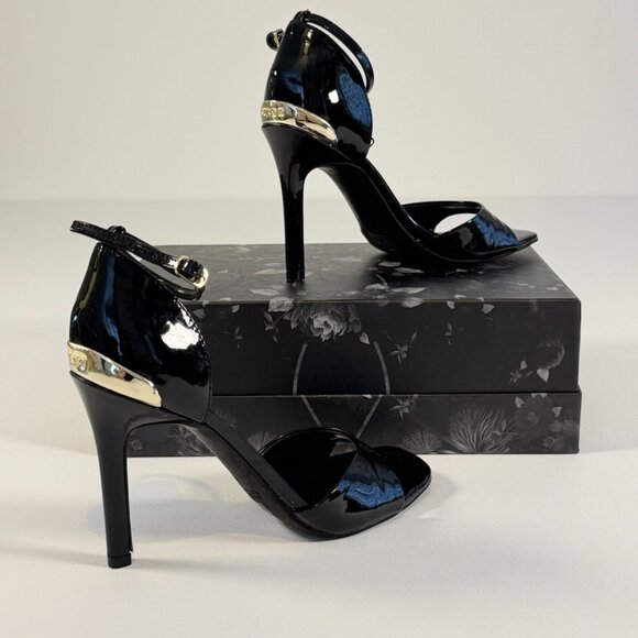 GUESS Divine Black Patent Leather Women's Open-Toe Heels - Picture 4 of 14